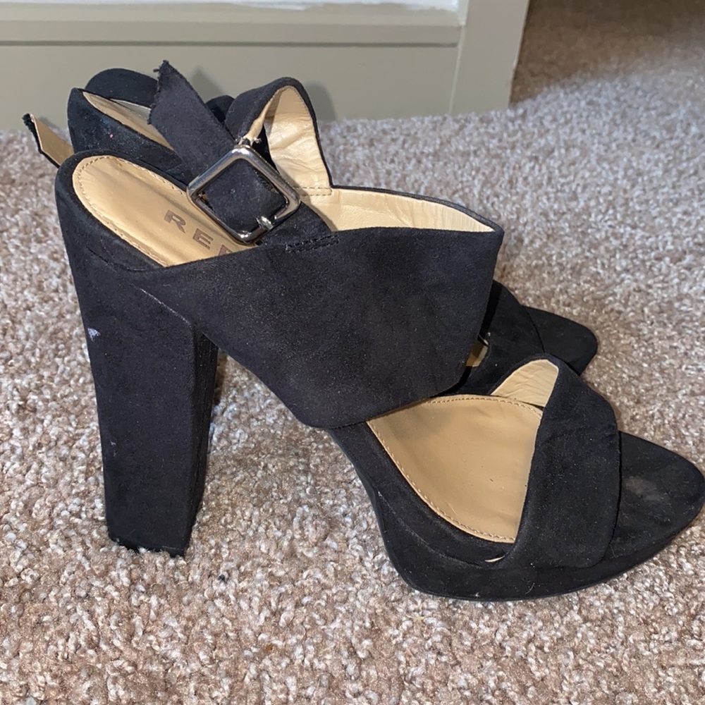 Black report suede platform heels